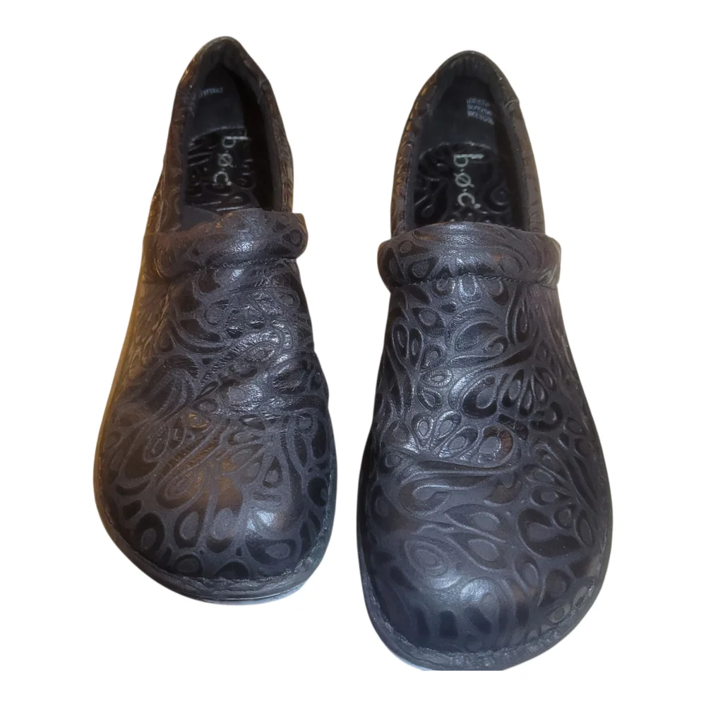 BOC‎ WOMENS CLOGS LEATHER SZ 8.5 M BC3630 BLACK WITH DESIGN - Picture 2 of 13
